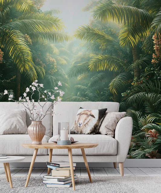 Tropical Jungle Palm Leaf Floral Wallpaper – detail view, Golden Era Walls