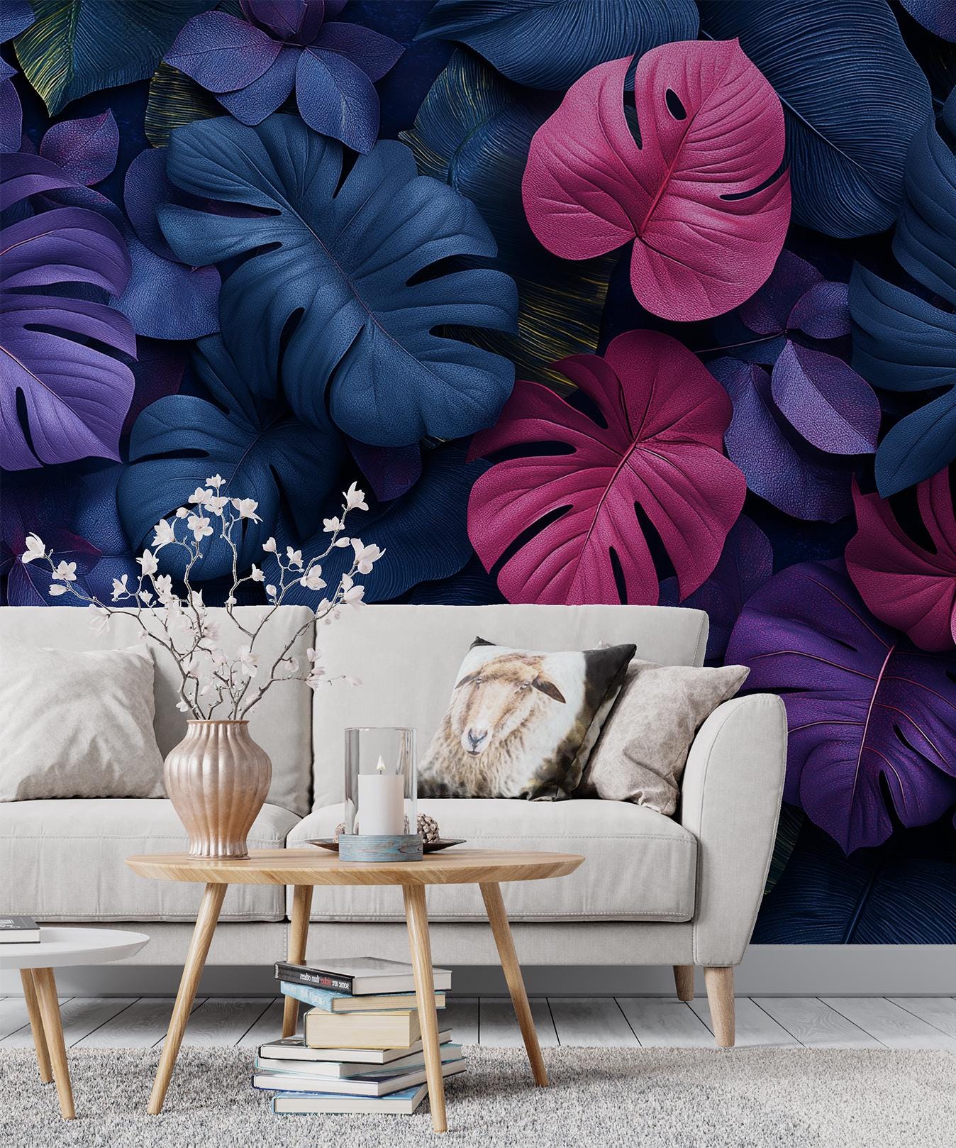 Monstera Leaf Dark Jungle Floral Wallpaper – detail view, Golden Era Walls