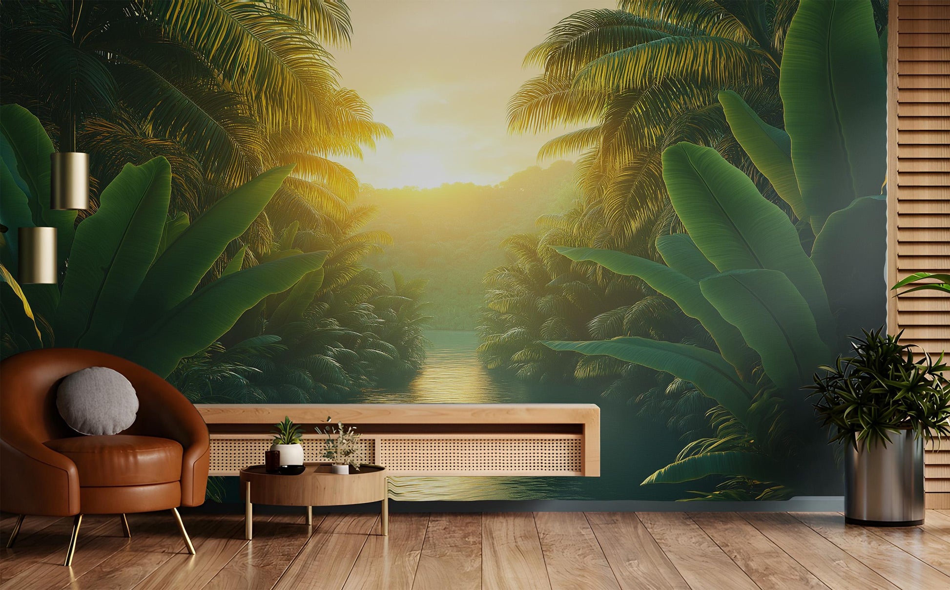 Tropical Sunset Exotic Palm Tropical Wallpaper – peel and stick wallpaper mural, Golden Era Walls