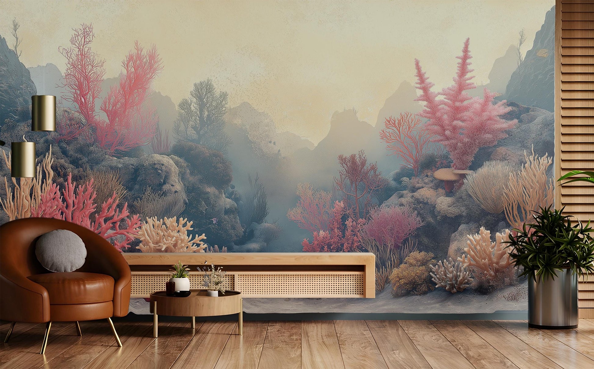 Coral Reef Ocean Scene Tropical Wallpaper – lifestyle view, Golden Era Walls