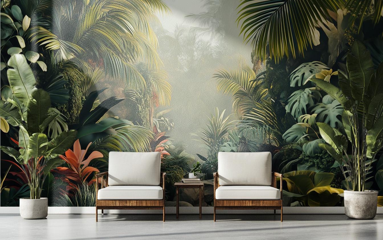 Tropical Rainforest Lush Jungle Tropical Wallpaper – peel and stick wallpaper mural, Golden Era Walls