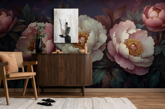 Beautiful Peony Floral Elegant Floral Wallpaper – detail view, Golden Era Walls