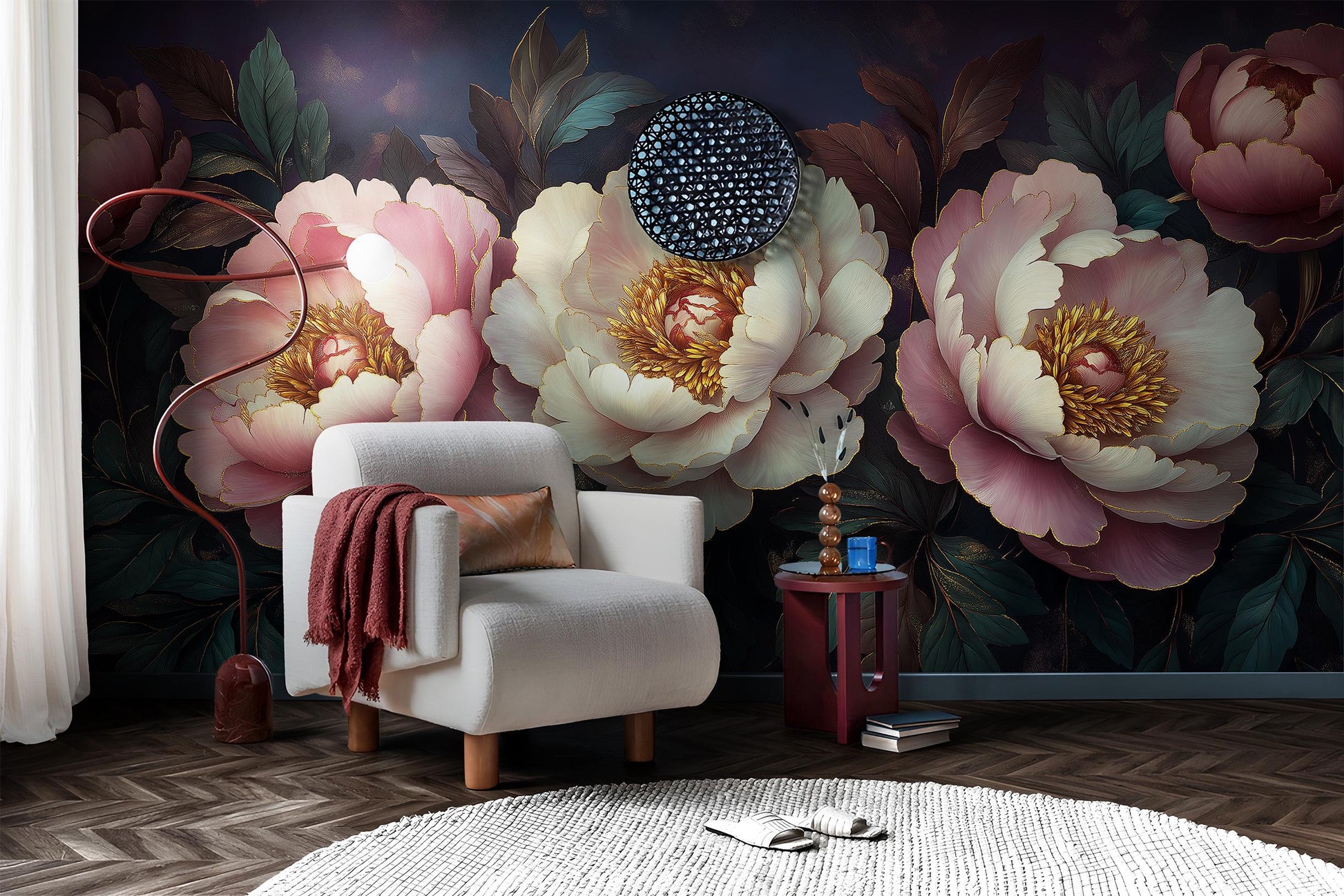 Beautiful Peony Floral Elegant Floral Wallpaper – scale reference, Golden Era Walls