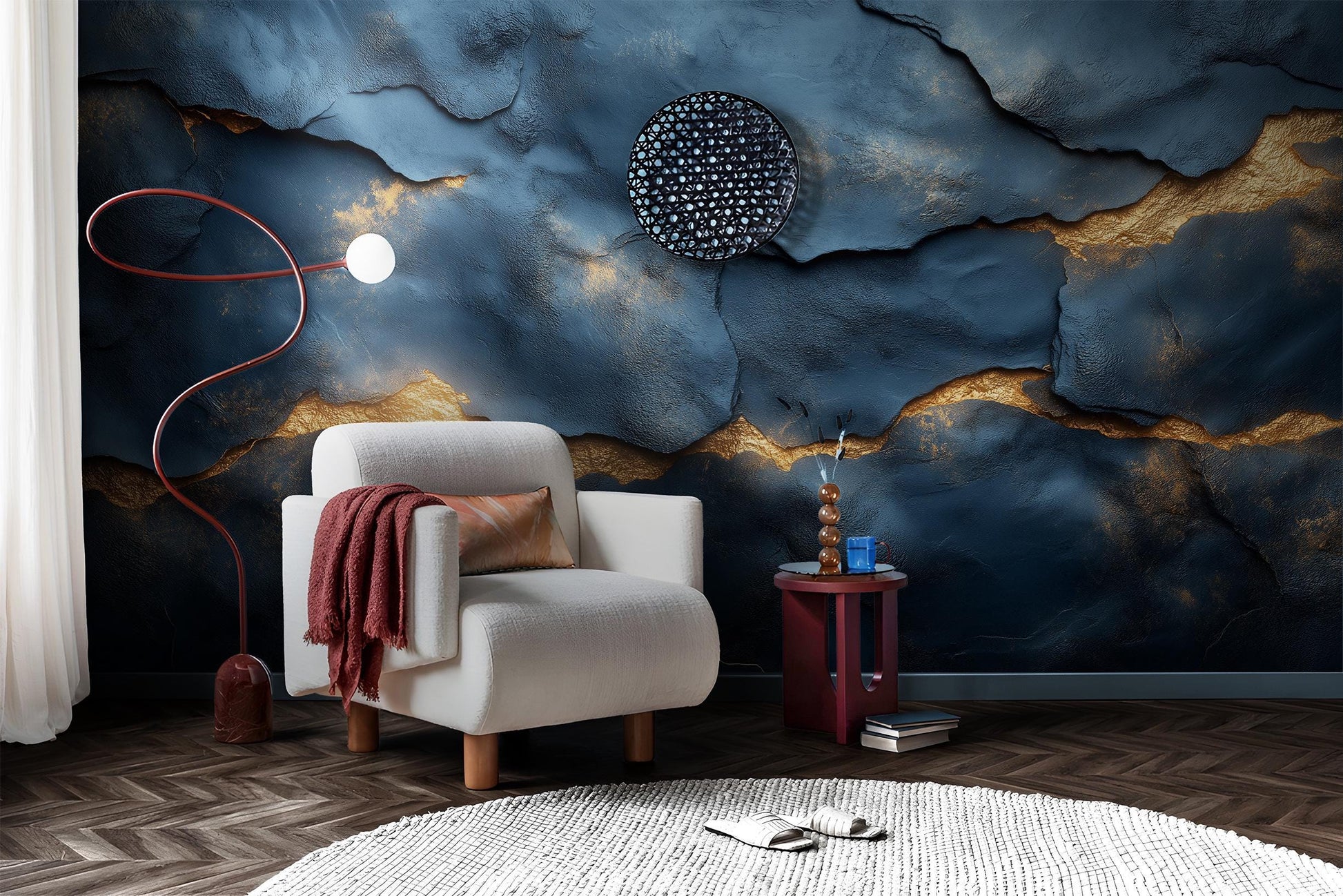 Abstract Cracked Texture Deep Geometric Wallpaper – scale reference, Golden Era Walls