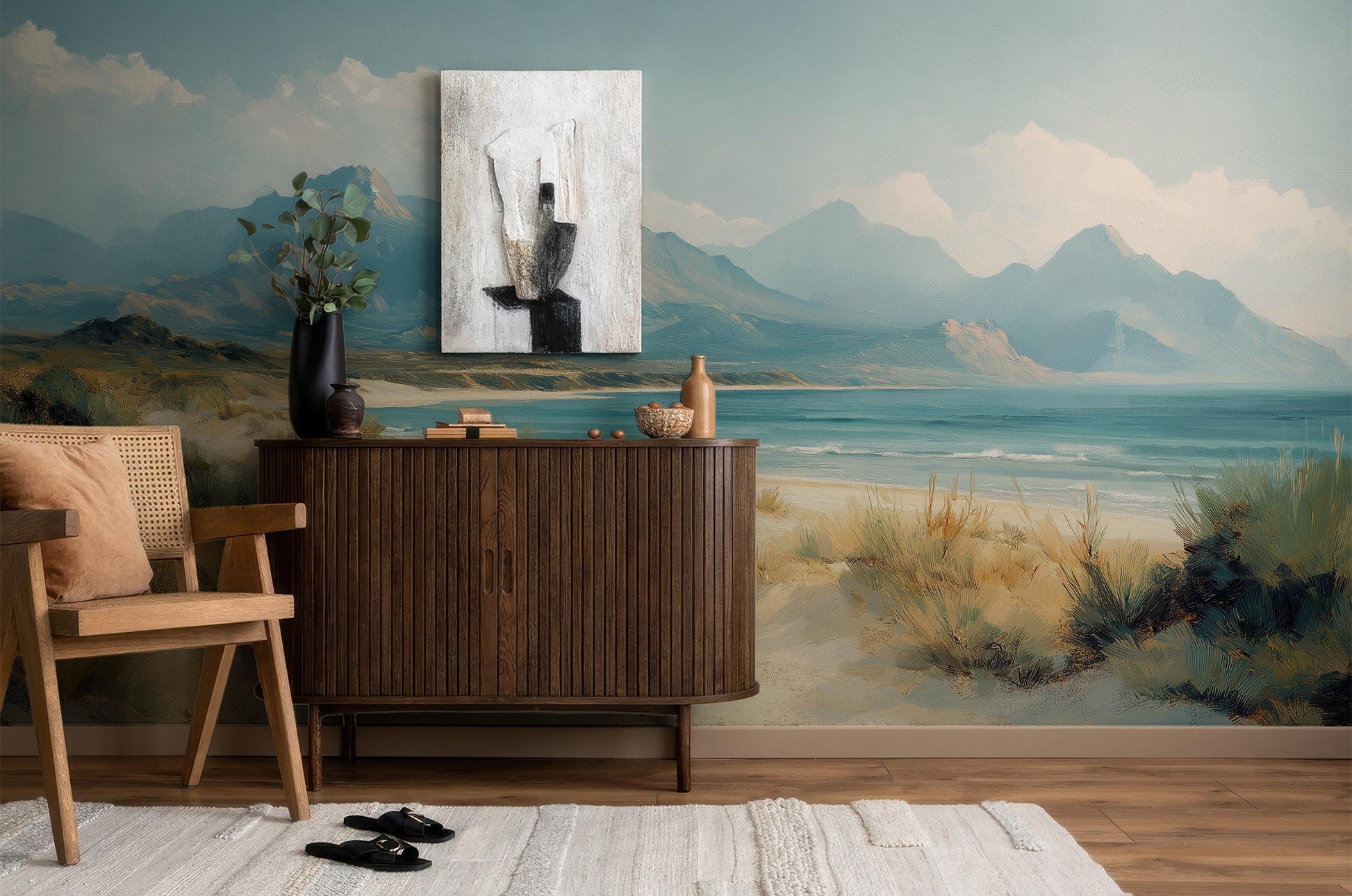 Coastal Beach Tranquil Ocean Coastal Wallpaper – scale reference, Golden Era Walls