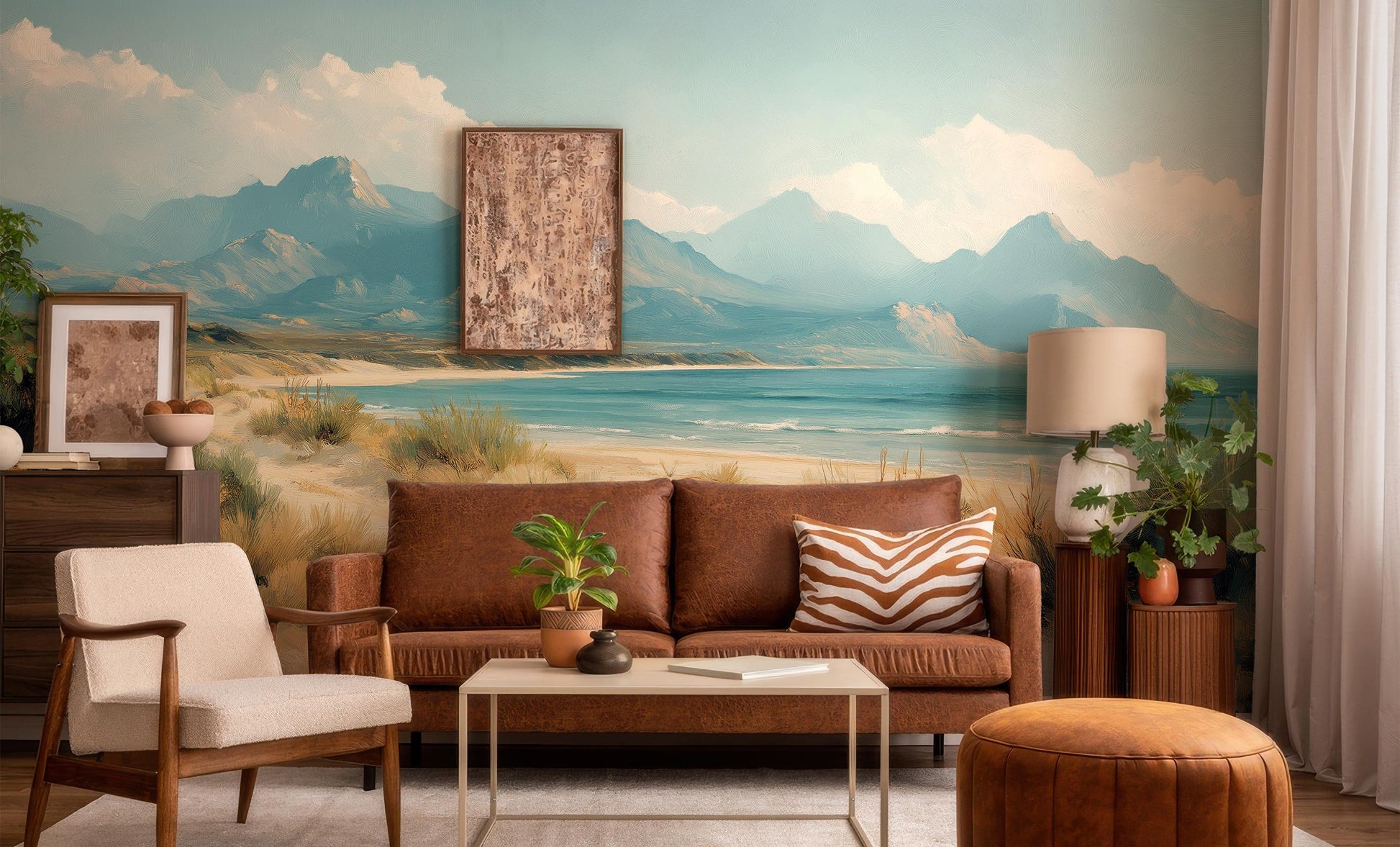 Coastal Beach Tranquil Ocean Coastal Wallpaper – room setting, Golden Era Walls