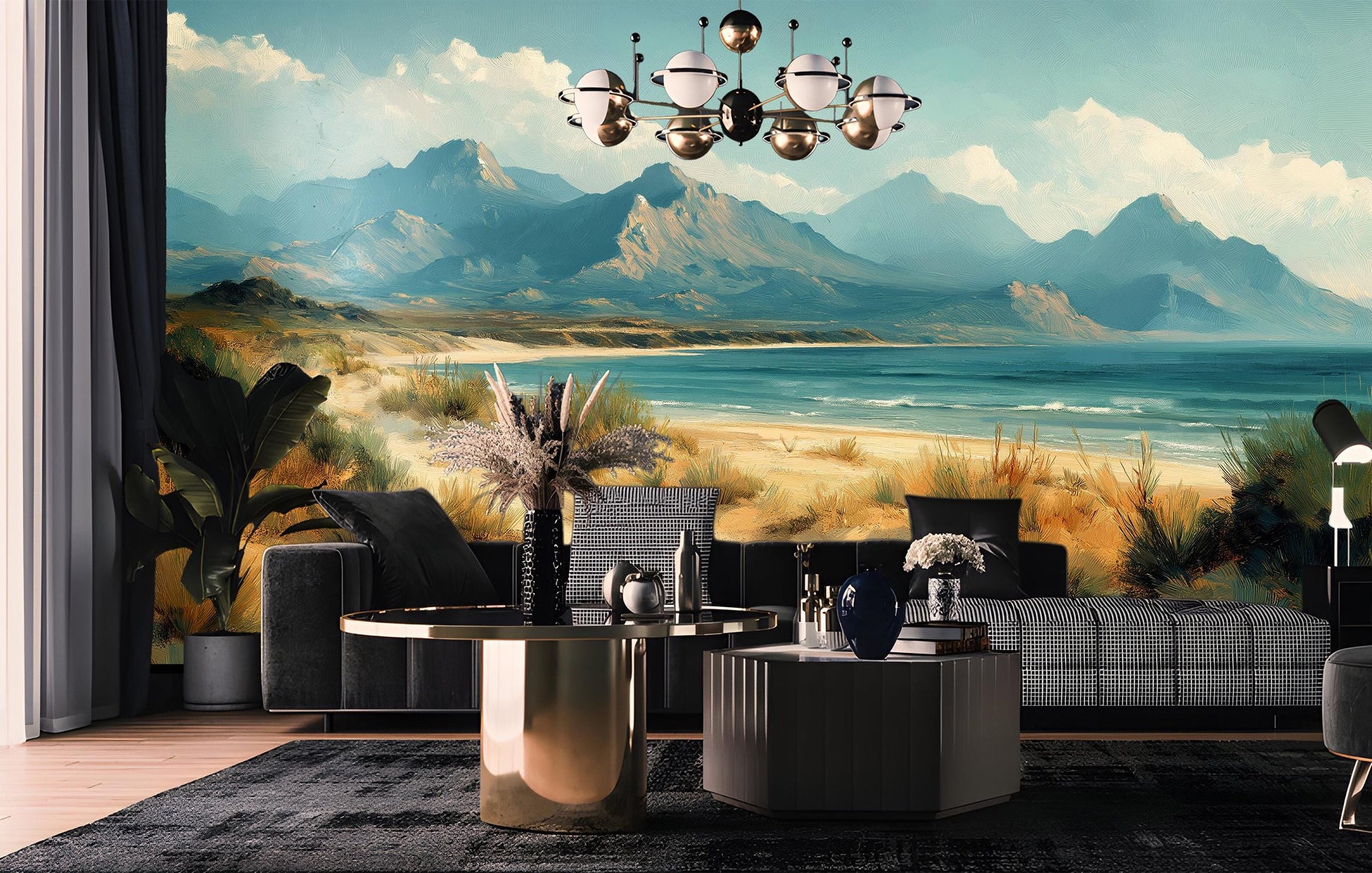 Coastal Beach Tranquil Ocean Coastal Wallpaper – lifestyle view, Golden Era Walls