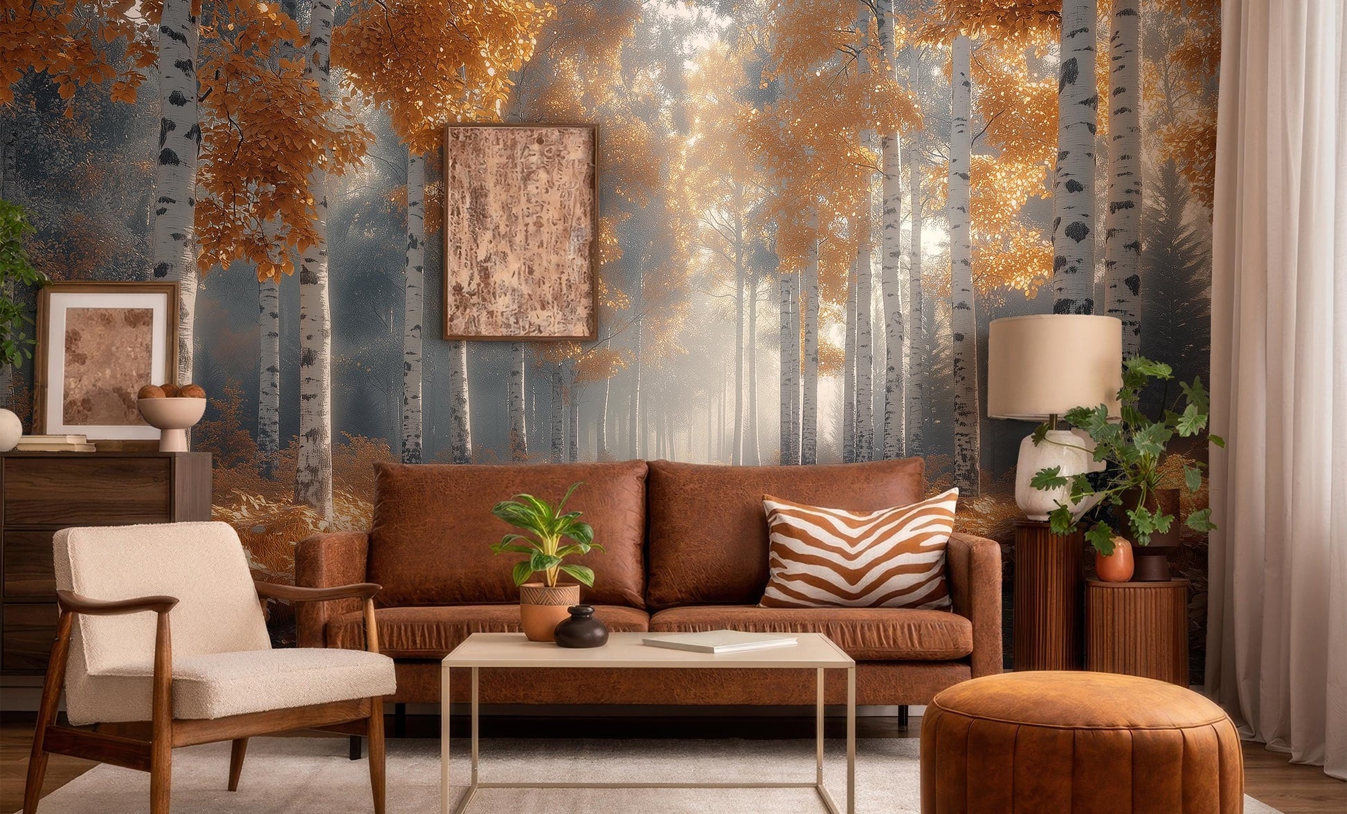 Golden Birch Forest Autumn Coastal Wallpaper – detail view, Golden Era Walls