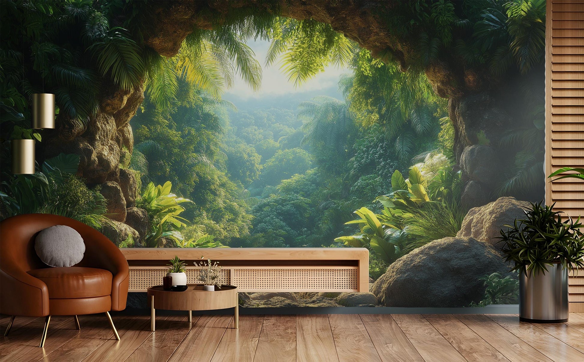 Jungle Decor Exotic Greenery Floral Wallpaper – detail view, Golden Era Walls