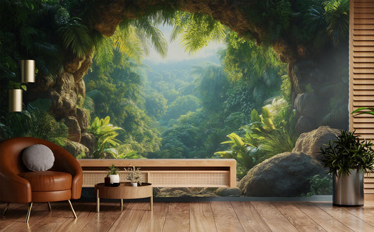 Jungle Decor Exotic Greenery Floral Wallpaper – detail view, Golden Era Walls
