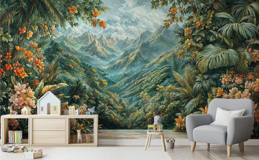 Moody Tropical Dark Jungle Tropical Wallpaper – peel and stick wallpaper mural, Golden Era Walls