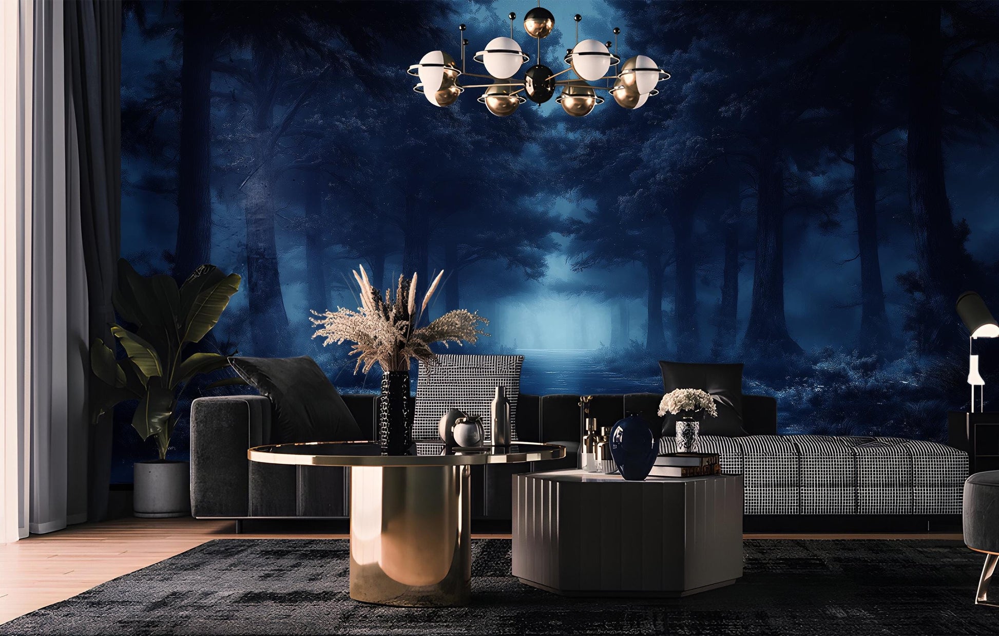 Mystical Enchanted Forest Art Wallpaper – detail view, Golden Era Walls