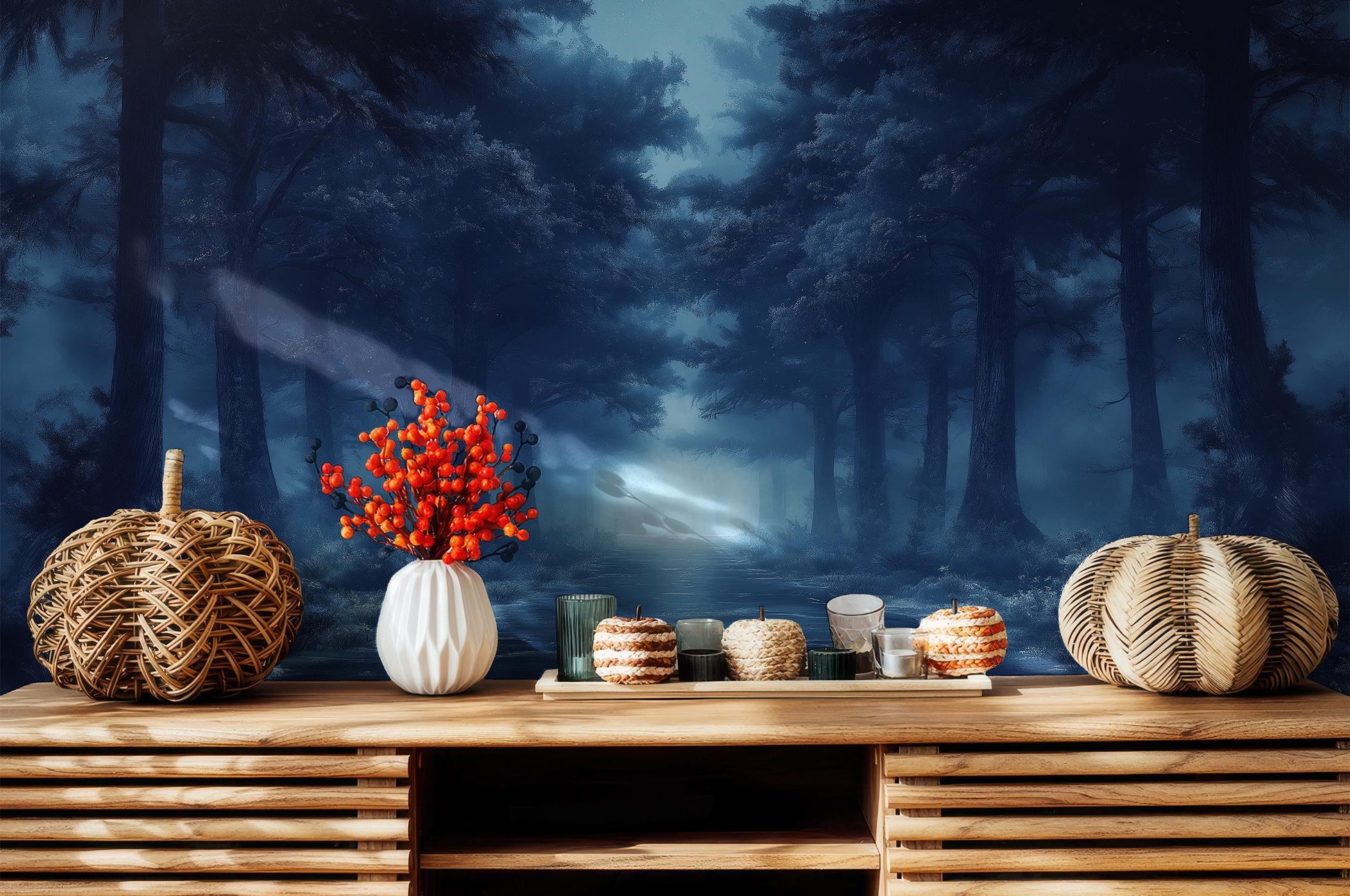 Mystical Enchanted Forest Art Wallpaper – lifestyle view, Golden Era Walls
