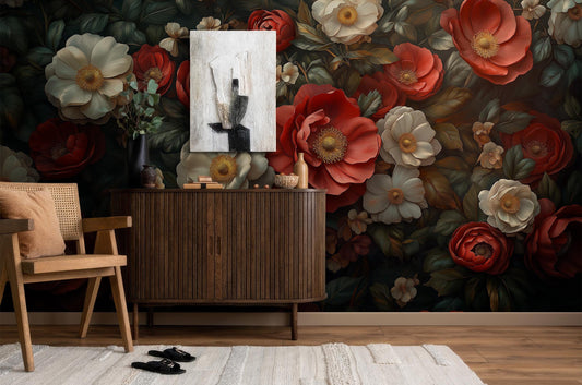 Vintage Floral Renter Friendly Floral Wallpaper – lifestyle view, Golden Era Walls
