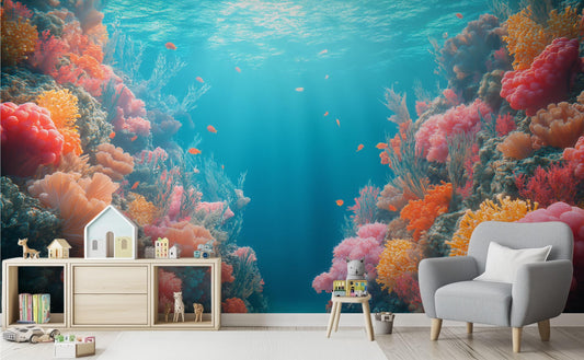 Colorful Coral Reef Tropical Tropical Wallpaper – peel and stick wallpaper mural, Golden Era Walls