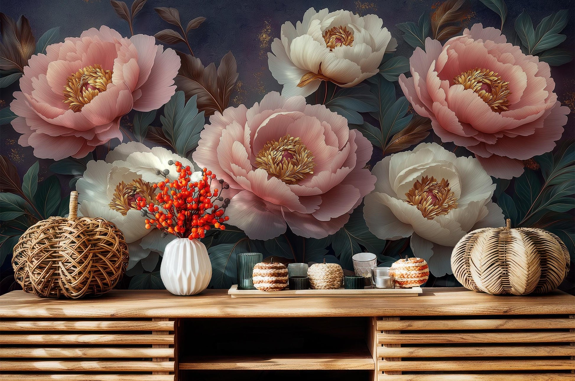 Blush Peony Floral Romantic Floral Wallpaper – scale reference, Golden Era Walls