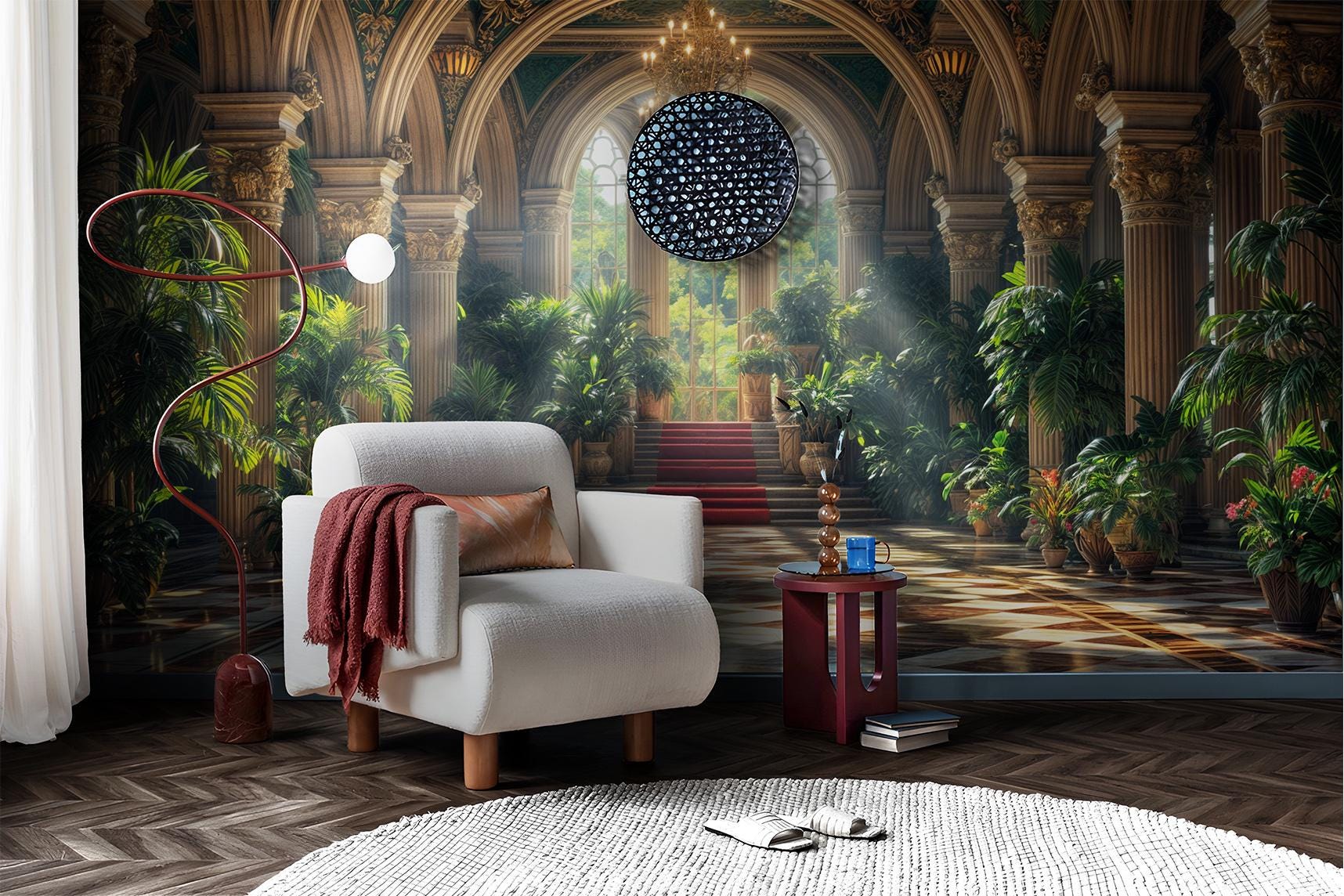 Botanical Palace Lush Interior Floral Wallpaper – lifestyle view, Golden Era Walls