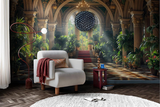 Botanical Palace Lush Interior Floral Wallpaper – lifestyle view, Golden Era Walls
