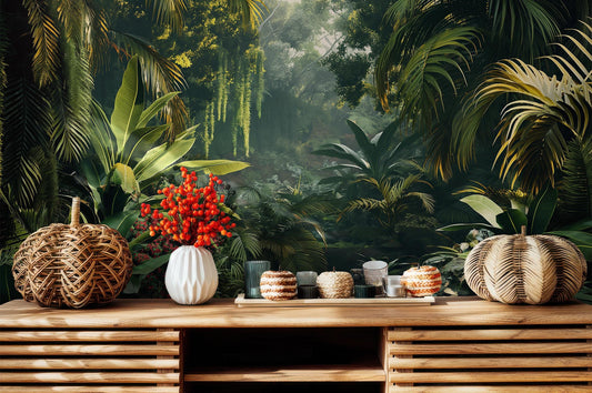 Jungle Decor Exotic Greenery Floral Wallpaper – detail view, Golden Era Walls