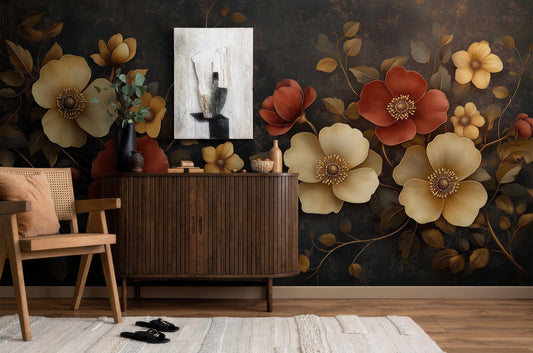 Luxury Dark Floral Red Floral Wallpaper – lifestyle view, Golden Era Walls