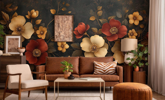 Luxury Dark Floral Red Floral Wallpaper – detail view, Golden Era Walls