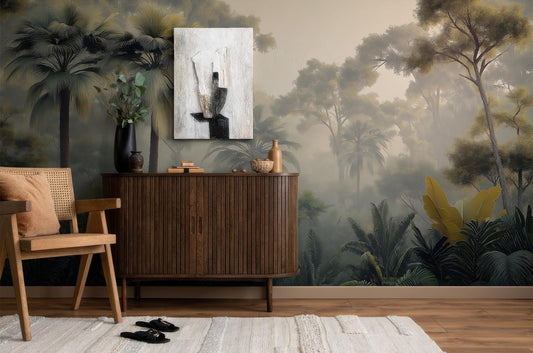 Misty Tropical Forest Palm Tropical Wallpaper – detail view, Golden Era Walls