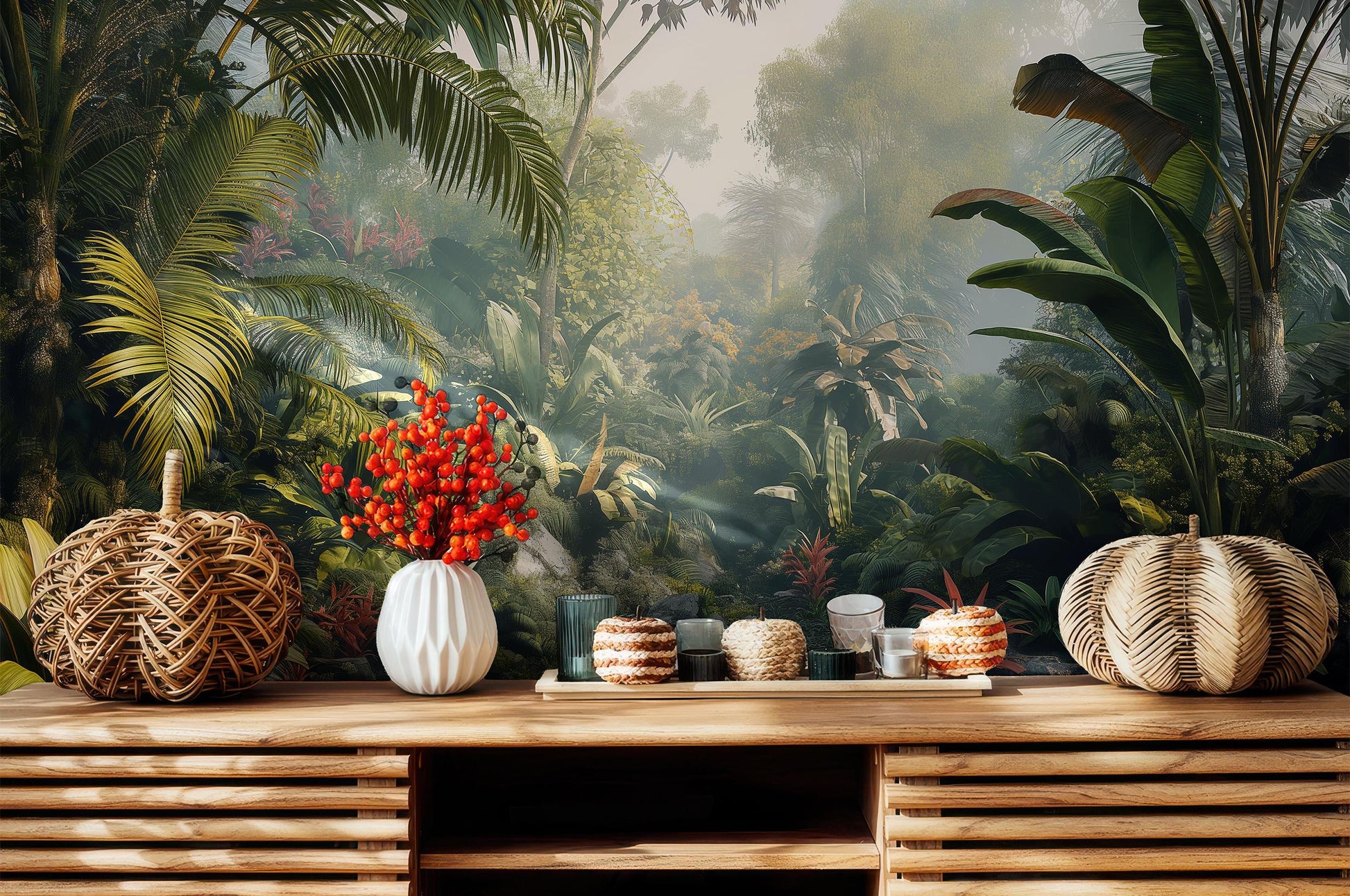 Rainforest Art Lush Jungle Floral Wallpaper – detail view, Golden Era Walls