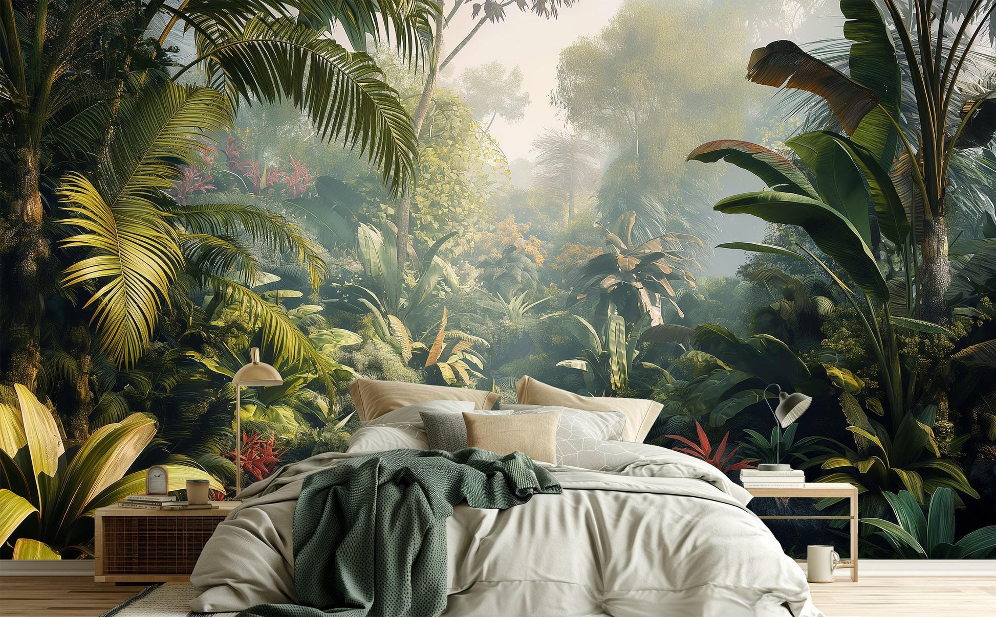 Rainforest Art Lush Jungle Floral Wallpaper – peel and stick wallpaper mural, Golden Era Walls