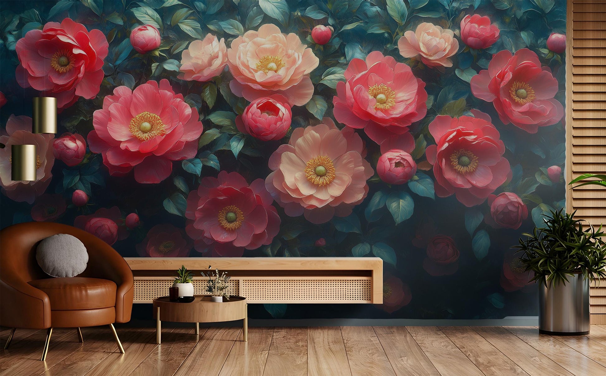 Peony Elegant Floral Decor Floral Wallpaper – detail view, Golden Era Walls