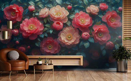 Peony Elegant Floral Decor Floral Wallpaper – detail view, Golden Era Walls