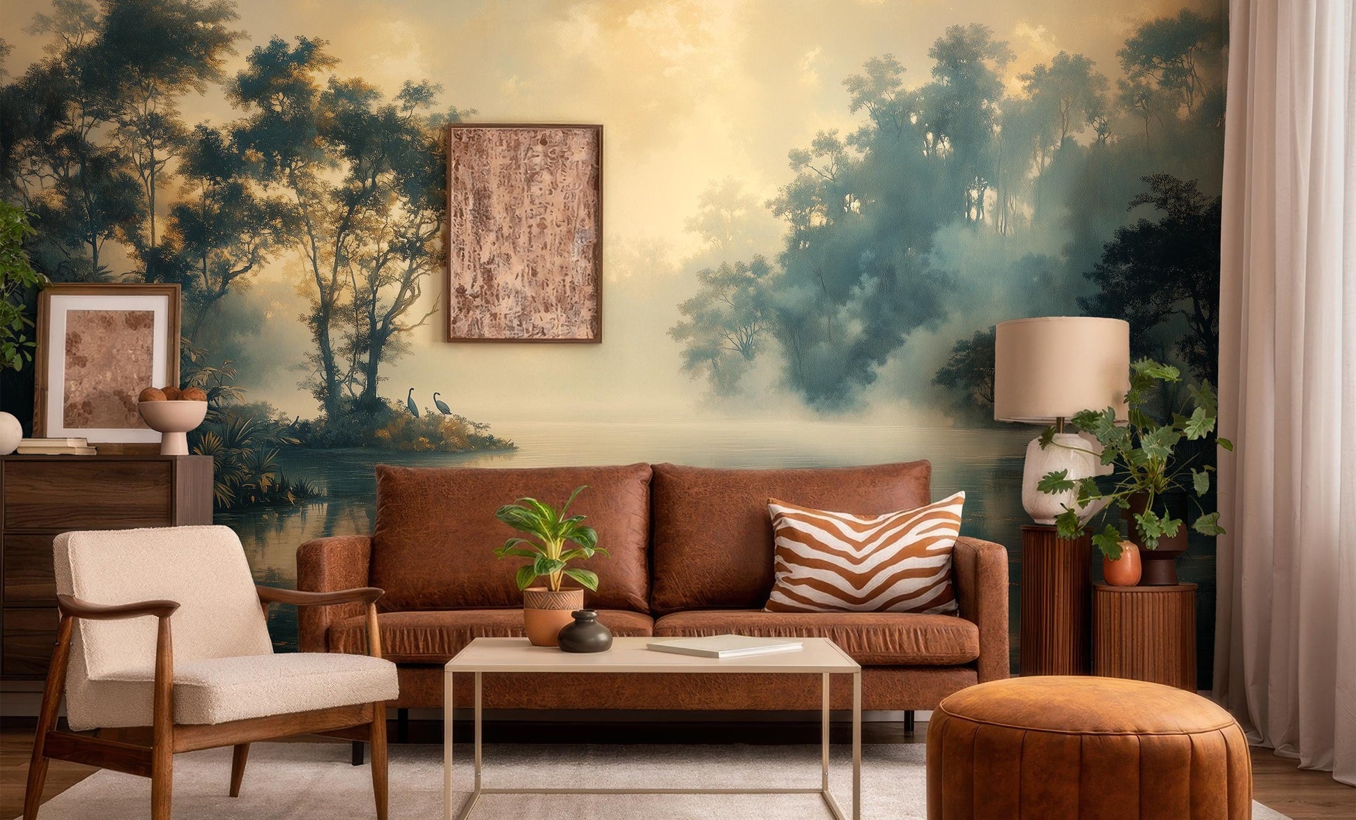 Serene Water Reflection Hand Wallpaper – scale reference, Golden Era Walls