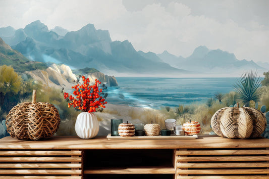Southwestern Desert Beach Sand Coastal Wallpaper – room setting, Golden Era Walls