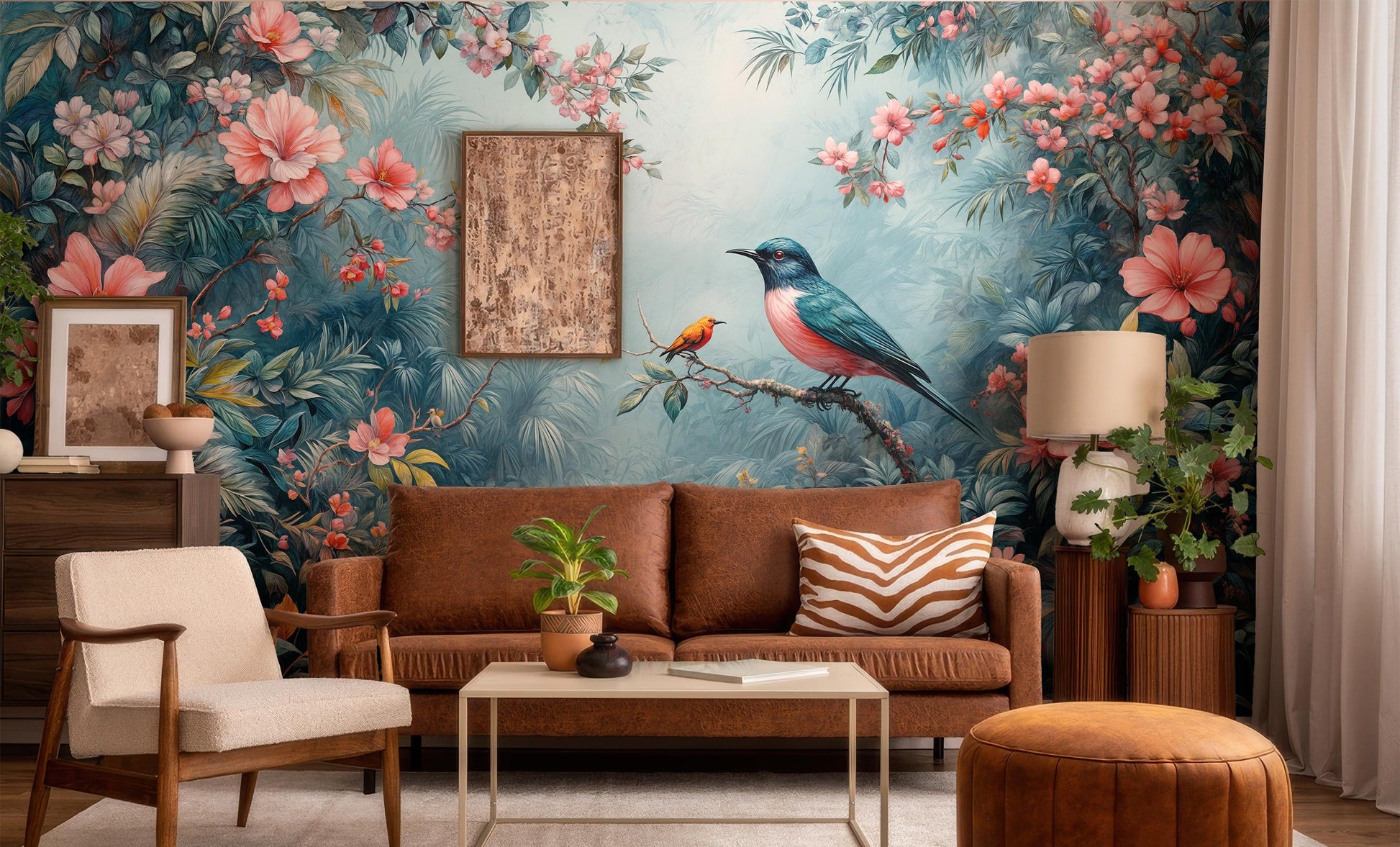 Tropical Bird Vibrant Jungle Floral Wallpaper – detail view, Golden Era Walls