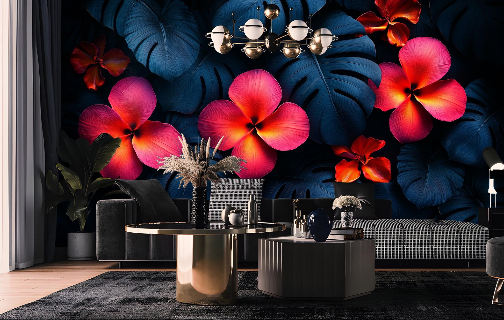 Tropical Bird Vibrant Jungle Floral Wallpaper – scale reference, Golden Era Walls