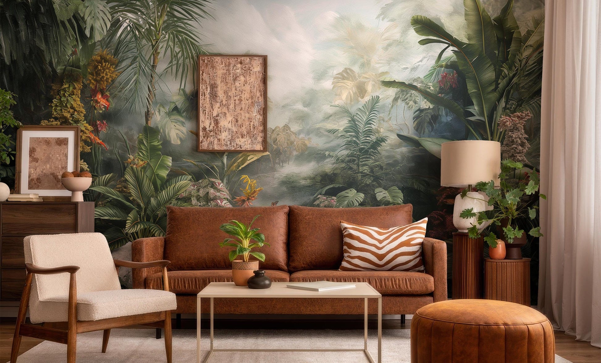 Tropical Rainforest Misty Jungle Floral Wallpaper – detail view, Golden Era Walls