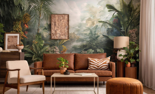 Tropical Rainforest Misty Jungle Floral Wallpaper – detail view, Golden Era Walls