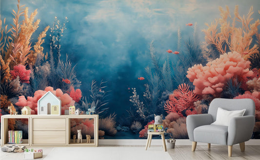 Underwater Coral Reef Ocean Tropical Wallpaper – peel and stick wallpaper mural, Golden Era Walls