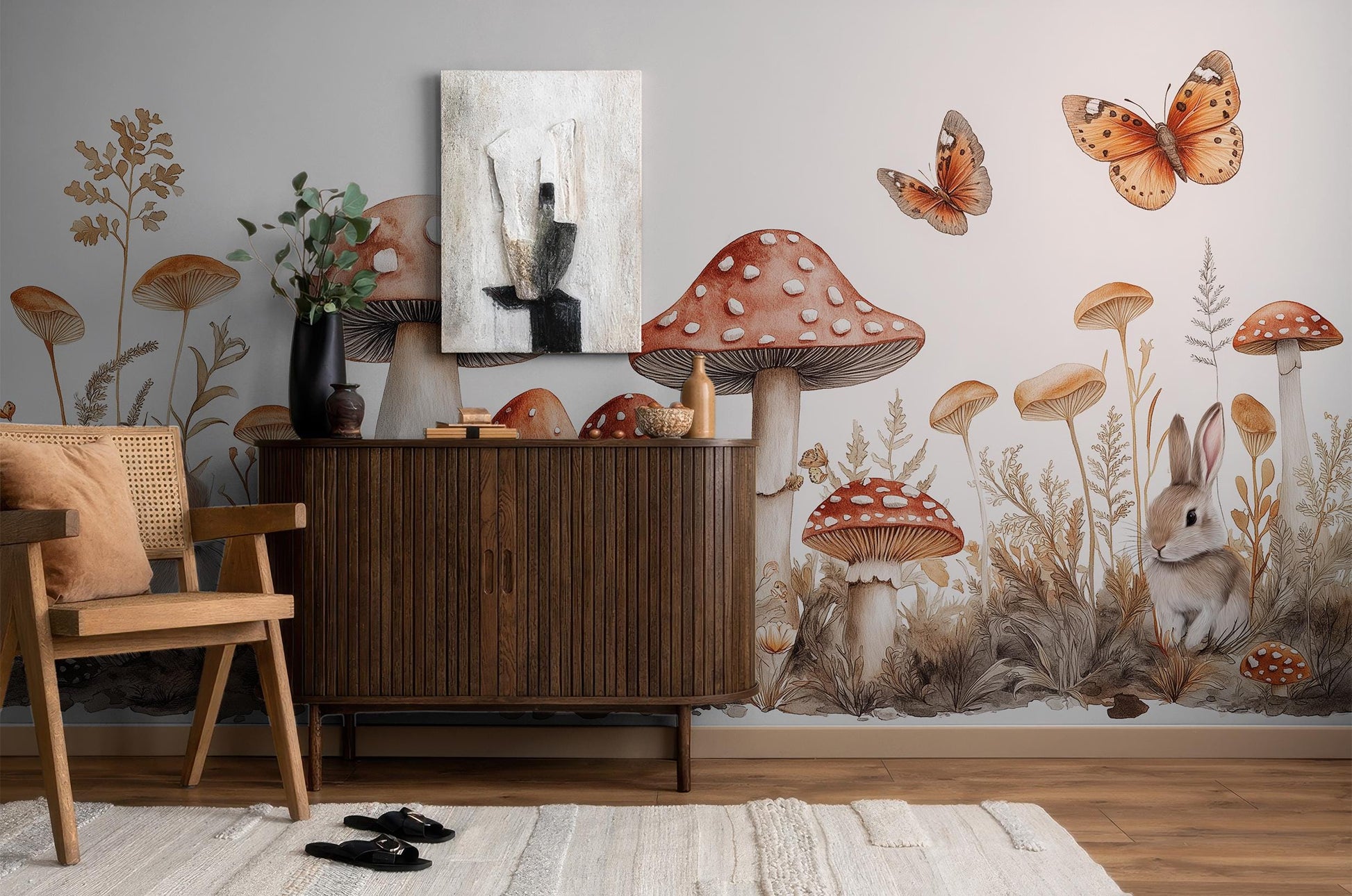 Whimsical Fairytale Magical Woodland Floral Wallpaper – lifestyle view, Golden Era Walls