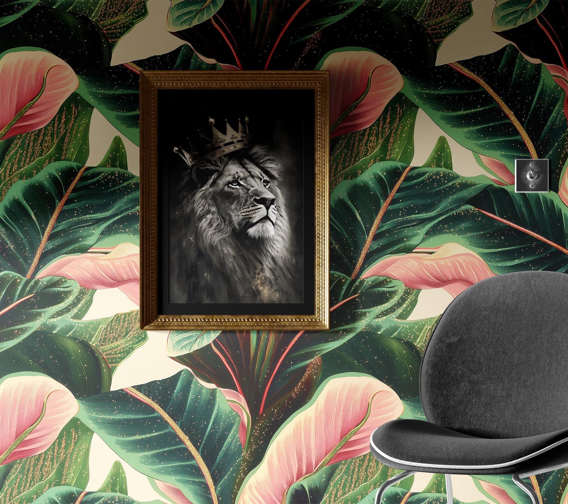 Bold Tropical Banana Leaf Floral Wallpaper Pattern – detail view, Golden Era Walls