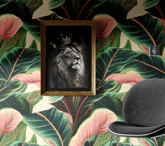 Bold Tropical Banana Leaf Floral Wallpaper Pattern – detail view, Golden Era Walls