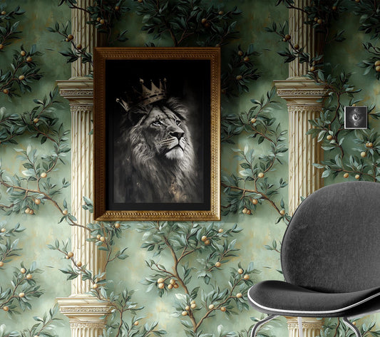 Classic Mediterranean Renter Friendly Floral Wallpaper Pattern – lifestyle view, Golden Era Walls