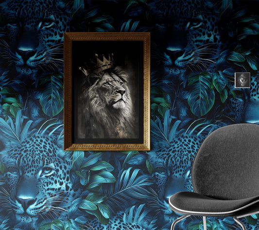 Dark Safari Animal Print Tropical Wallpaper Pattern – detail view, Golden Era Walls