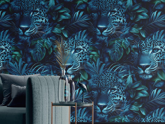 Dark Safari Animal Print Tropical Wallpaper Pattern – peel and stick wallpaper mural, Golden Era Walls
