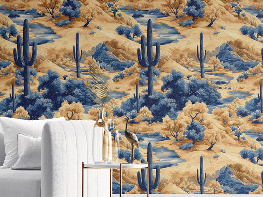 Desert Oasis Renter Friendly Wallpaper Pattern – peel and stick wallpaper mural, Golden Era Walls