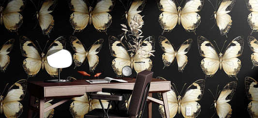 Elegant Ivory Butterfly Renter Floral Wallpaper Pattern – lifestyle view, Golden Era Walls