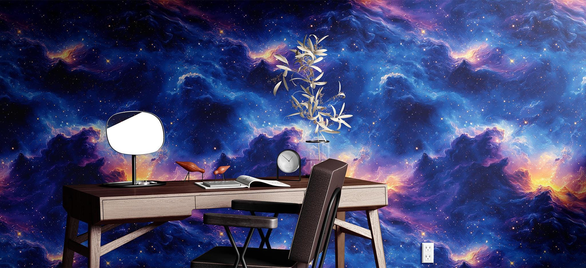 Galaxy Renter Friendly Celestial Wallpaper Pattern – detail view, Golden Era Walls