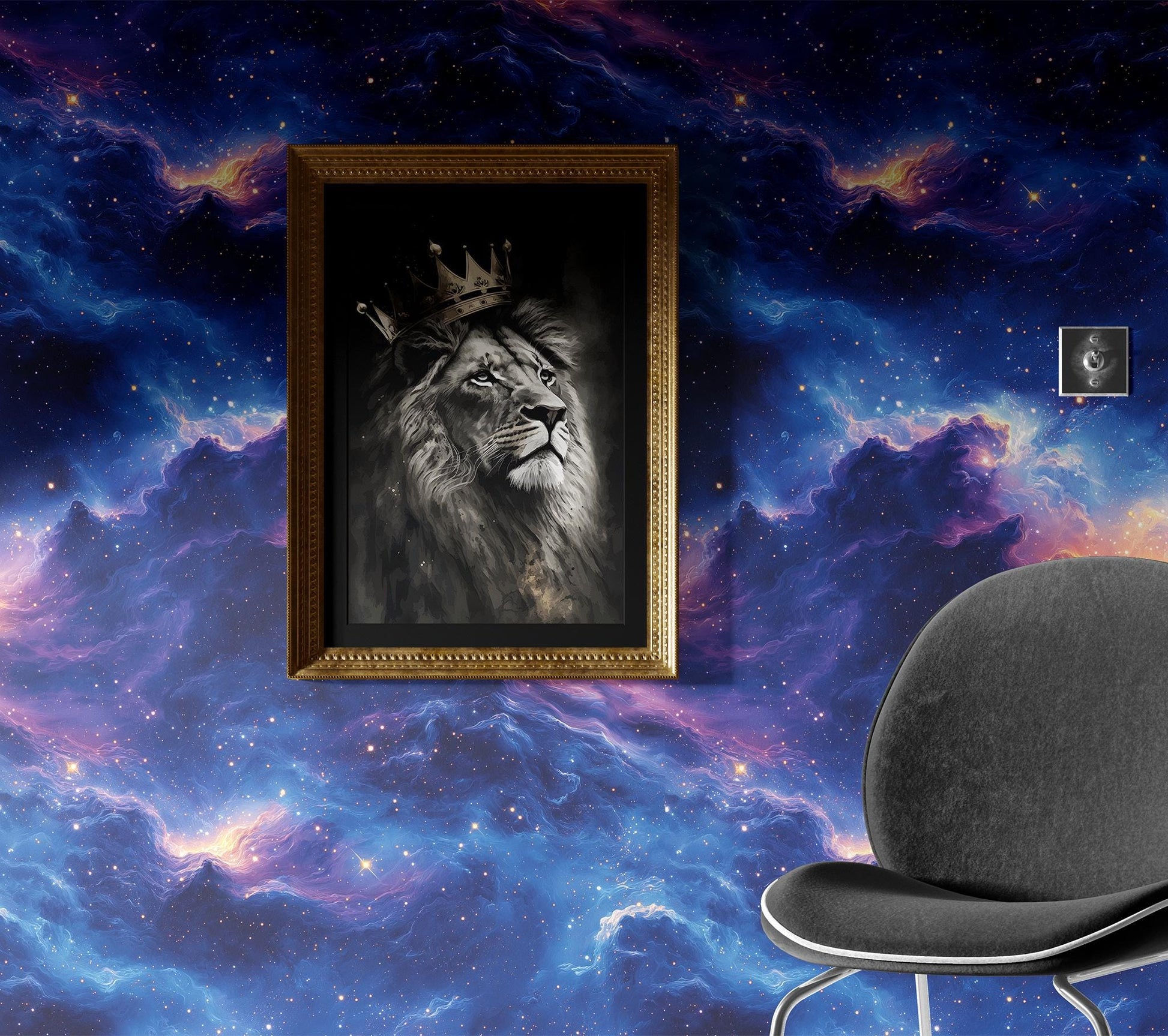 Galaxy Renter Friendly Celestial Wallpaper Pattern – room setting, Golden Era Walls
