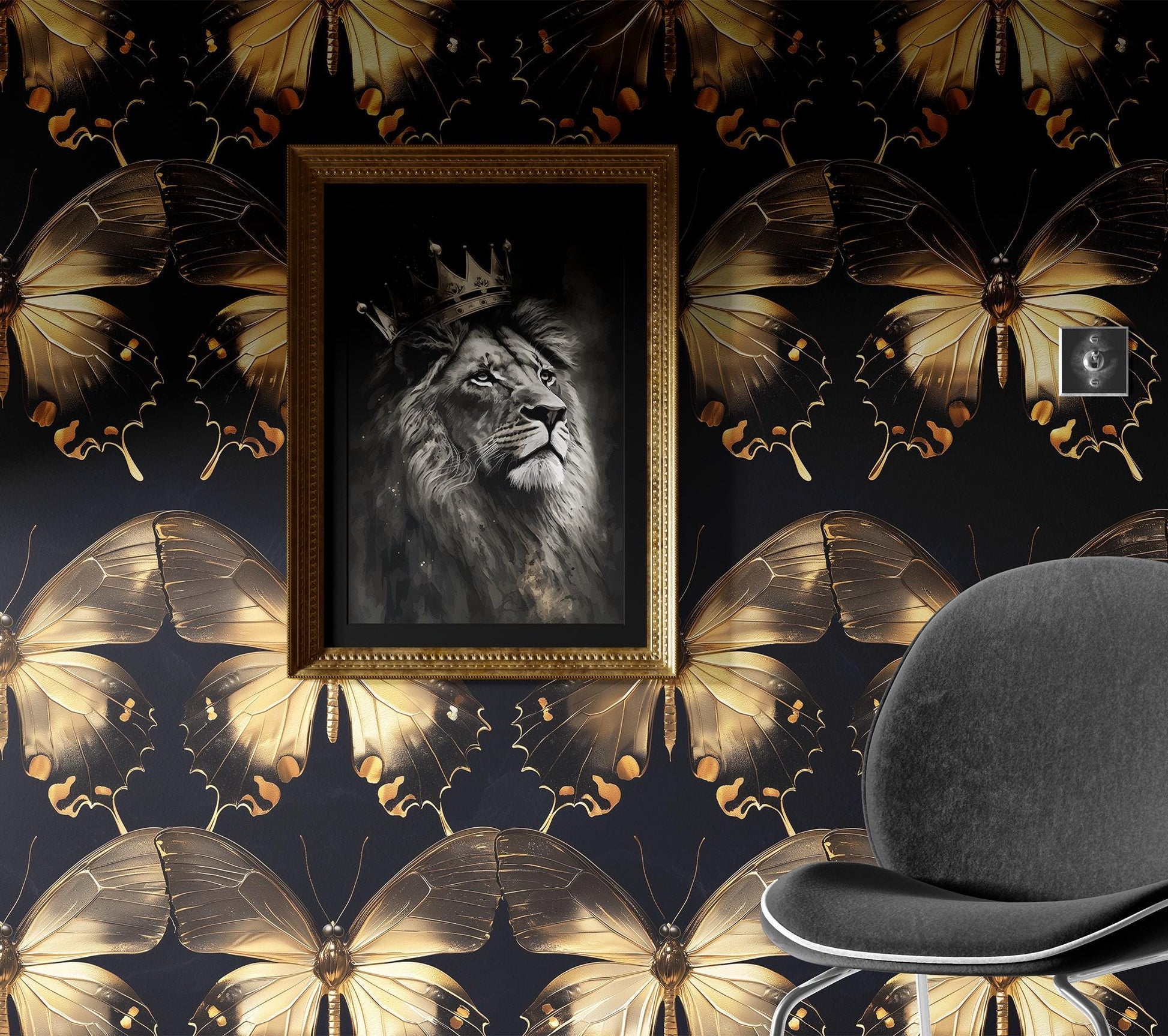 Gold Butterfly Renter Friendly Wallpaper Pattern – detail view, Golden Era Walls