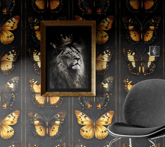 Golden Butterfly Display Renter Wallpaper Pattern – lifestyle view, Golden Era Walls