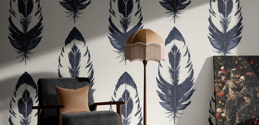 Hand Drawn Feather Renter Floral Wallpaper Pattern – lifestyle view, Golden Era Walls